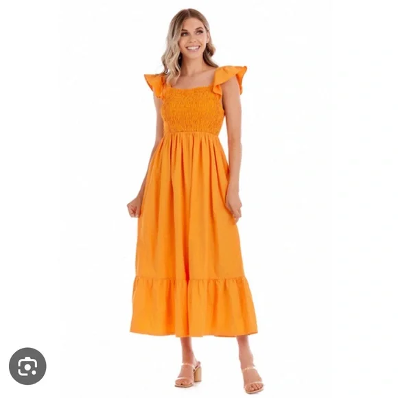 Orange Ruffle Sleeve Dress - Picture 1 of 3